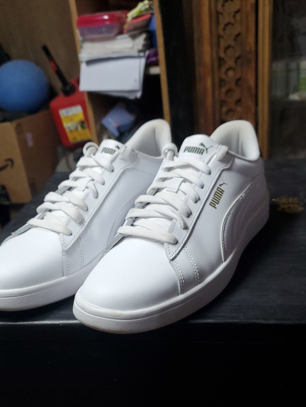Puma White Low-Top Leather Sneakers. ACE Courts